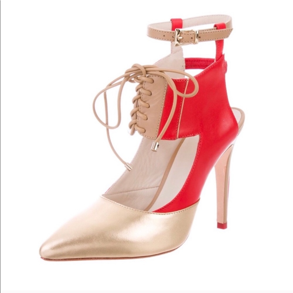 NIB Alepel red and gold chaîne Leather Heels